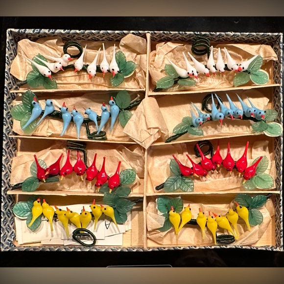 Lot of 6 Glass bird charms an irice import made in Czechoslovakia - Picture 1 of 8